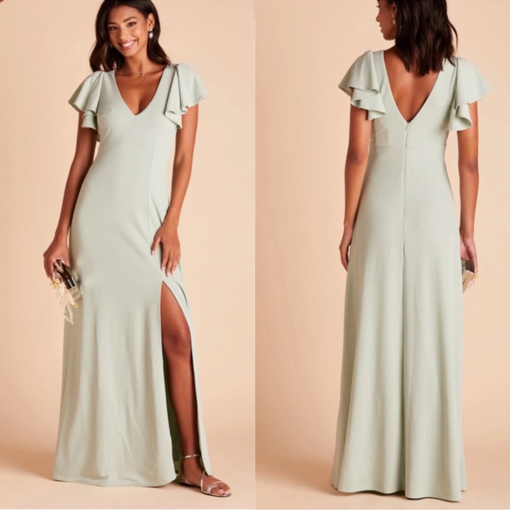 Birdy Grey Sage Hannah Crepe Flutter Sleeve Dress Bridesmaid Prom Formal Gown M